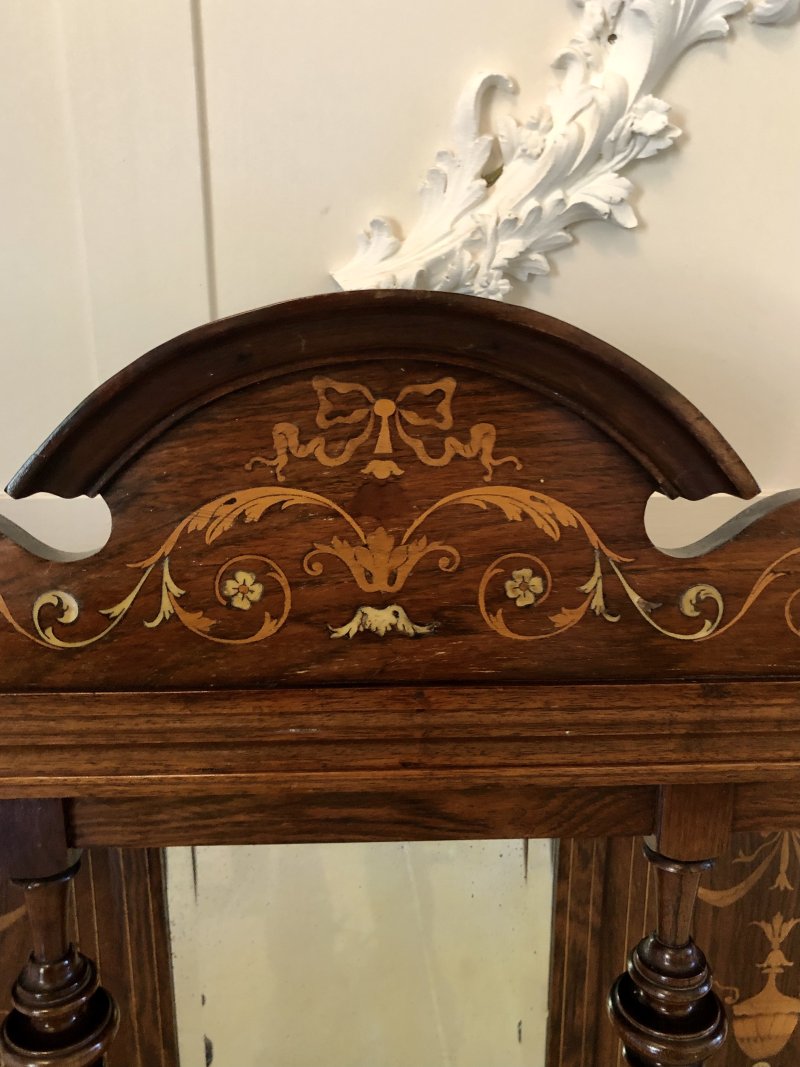 Antique Edwardian Inlaid Rosewood Overmantel Mirror - Image 6